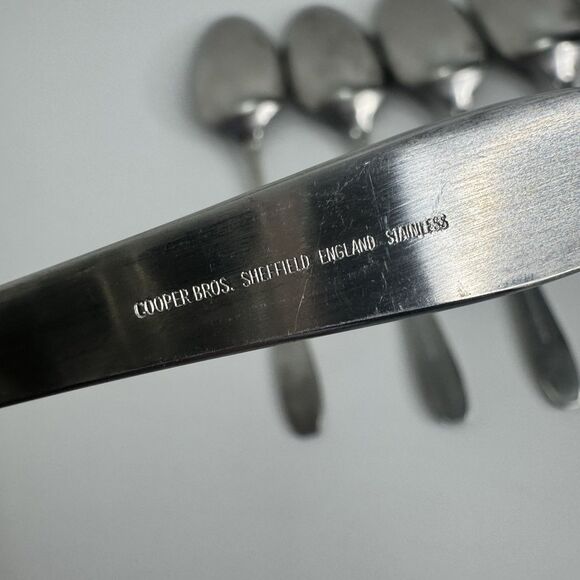 Cooper Bros. Stainless England QUEEN ANNE Set of 6 Place Table Spoons Gumbo - Picture 4 of 4